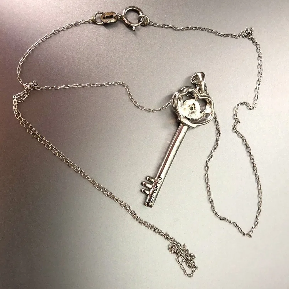 Bridge Diamond  Key Pendant Necklace, 18”